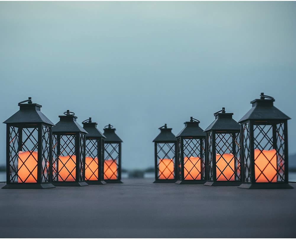 14" Cooper Brushed Vintage Decorative Candle Lantern with 4 Hours Timer (Batteries Included) Hanging for Indoor&Outdoor Flameless Candles (Set of 2)