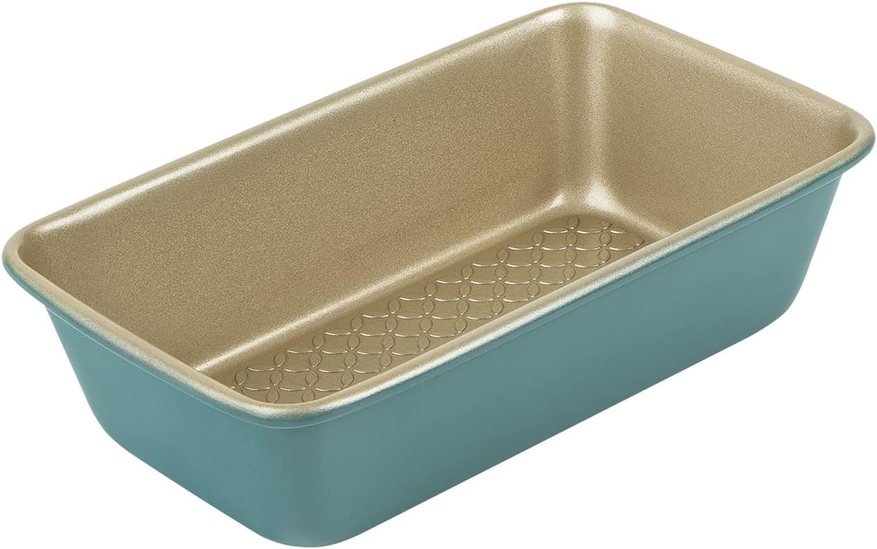 Prestige x Nadiya 2lb Loaf Tin - Non Stick Loaf Tins For Baking 23cm x 13cm, Dishwasher Safe Steel Bakeware, Teal & Gold Loaf Pan, 9"