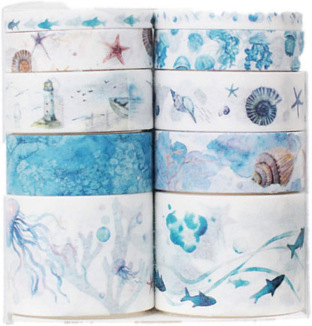 NA 10 Rolls Washi Tapes Ocean Theme Tapes Ocean Theme Tape for Scrapbooking DIY Arts Crafts Bullet Journals Gift Wrapping