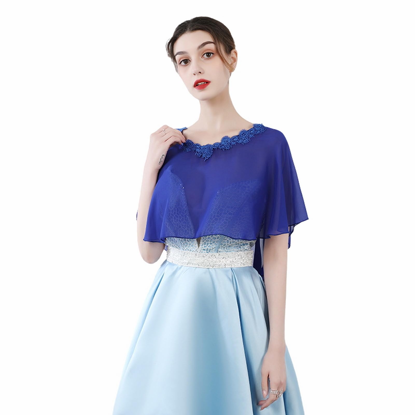 Damen Schal Elegant Chiffon Stola Lace Boleros für Abendkleid Hochzeit Braut Brautjungfern Cape