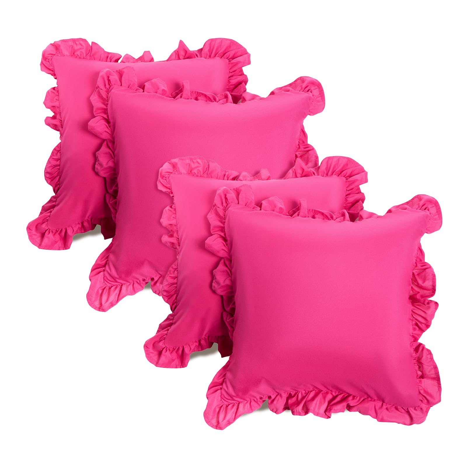 Ohs Women's Hot Pink Cushion Covers 45 X 45 Set Of 4, Soft Comfy Frill Edge Throw Pillow Covers With Invisible Zipper Sofa Cushions Home Decor For Bedroom Living Room