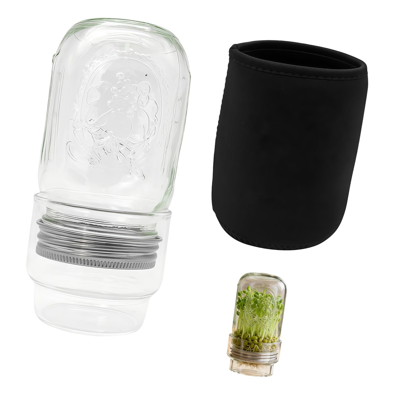 Kangnice Mouth Jar Sprouting Set with Sprouting Lid and Drainage Tray for Bean Alfalfa Vertical Vegetable Home Germinate Growing Jar