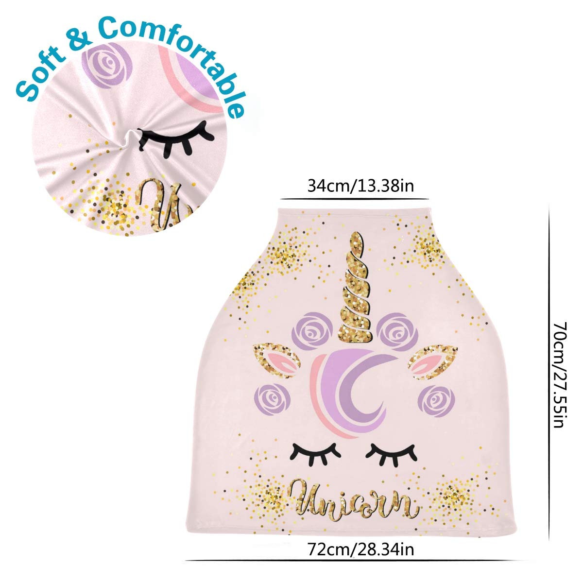 Glitter Unicorn Baby Car Seat Cover Pink Nursing Covers Breastfeeding Scarf Infant Carseat Canopy for Mom Baby Gift