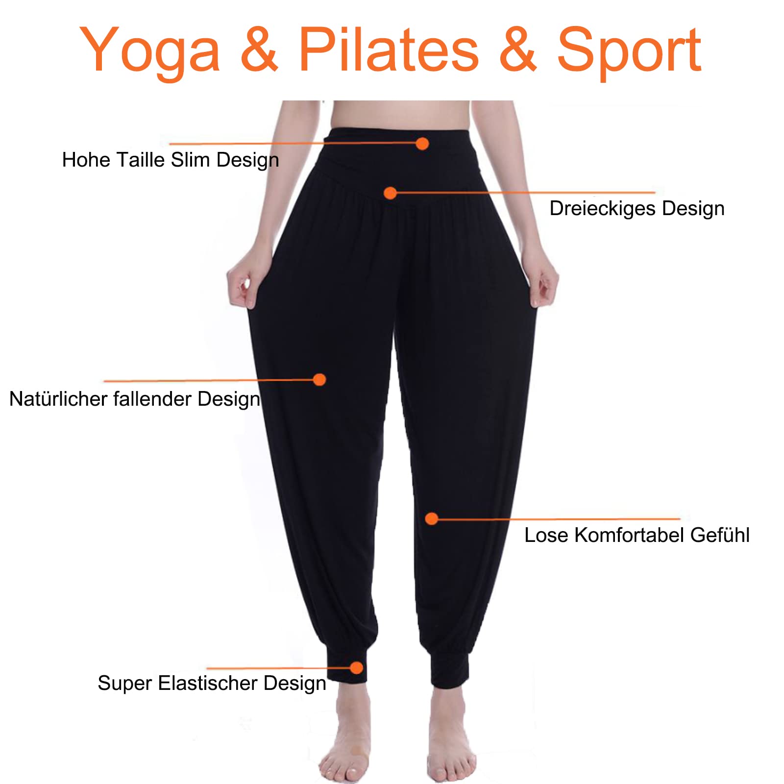 AMYTIS Haremshose Damen Lang, Sommer Einfarbig Sport Yogahose Workout Fitness Stretch Yoga Hose mit Hoher Taille für Damen Pumphose Yoga Pilates Hosen S-XXL