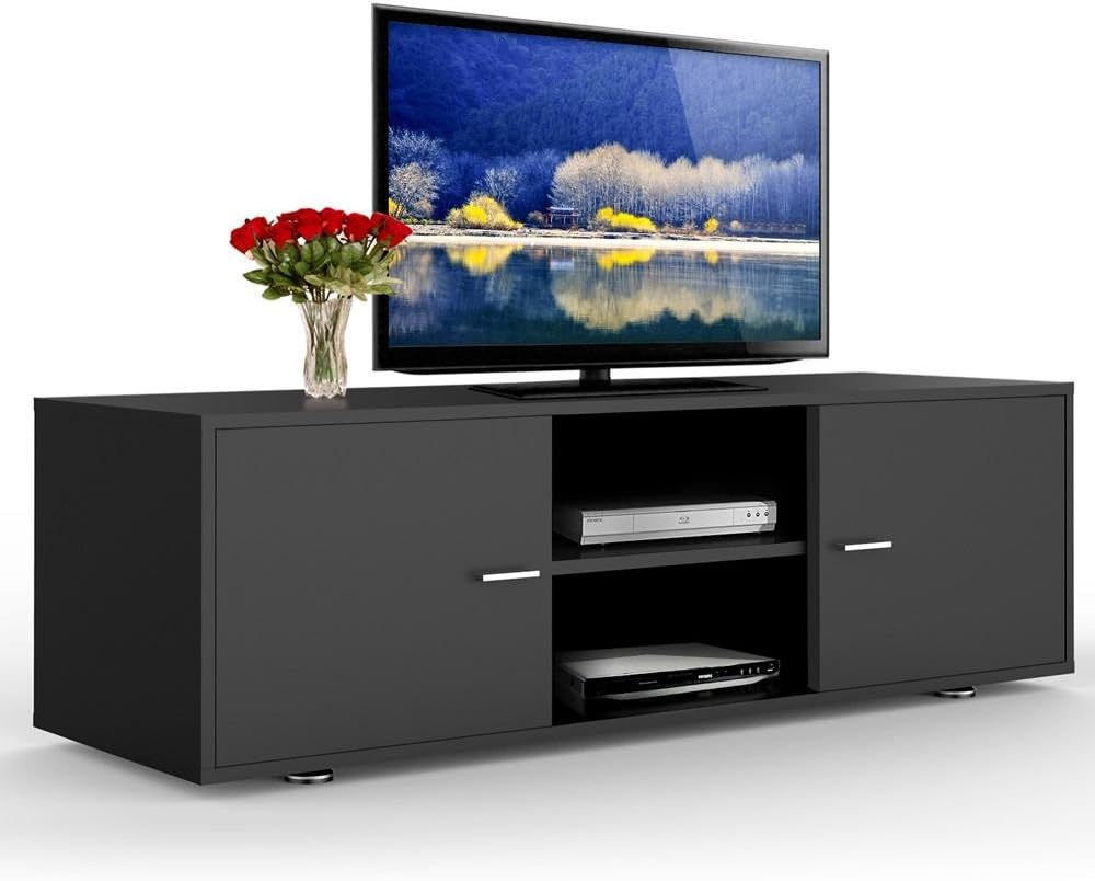 tinkertonk Modern TV Unit, TV Cabinet TV Stand Black Matt and Shelf LED LCD TVs Table UK