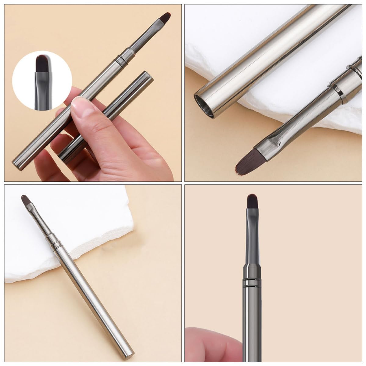 GALPADA Pennelli per Nail Art in Metallo Punta Tonda 2 Pezzi, Pennelli per Gel Unghie Professionali, Strumenti per Salone di Bellezza e Manicure, Adatti per Decorazioni Unghie Painting