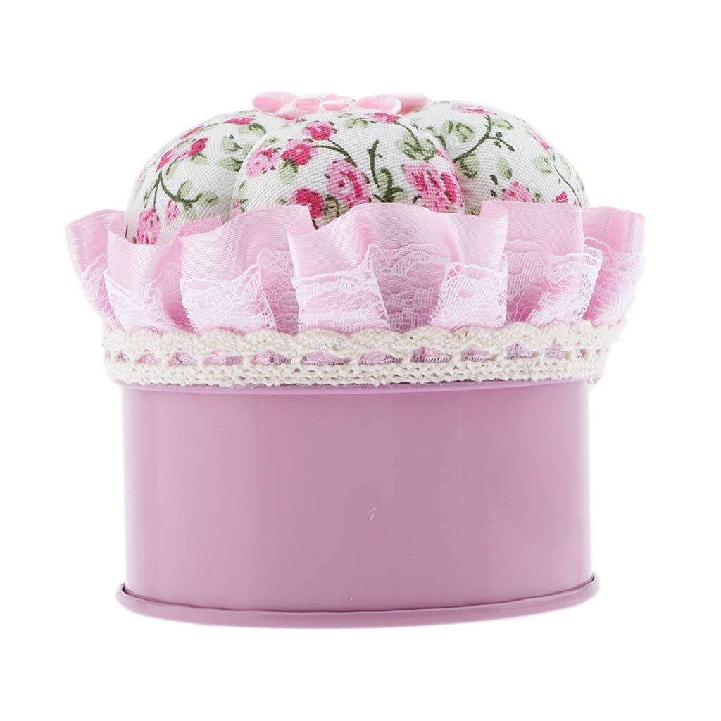 Easnea Lovely Pin Cushion Floral Pumpkin Wrist Pin Cushions with Storage Case Needle Pincushions for Sewing Quilting Pins Holder (Flowers) - Pink