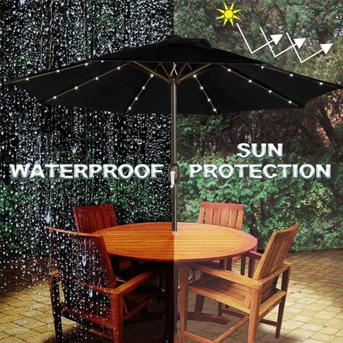 Image of Blissun 9 ft Solar Umbrella, 32 LED Lighted Patio Umbrella, Table Market Umbrella, Outdoor Umbrella for Garden, Deck, Backyard, Pool and Beach (Black)
