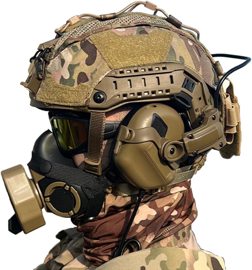 Tactical Airsoft Helmet Set with Noise Canceling Headset Paintball Mask Goggles Battery Bag Lights NVG Model and Metal Bracket Adjustable Hunting Gear for CS Outdoor BBS Game