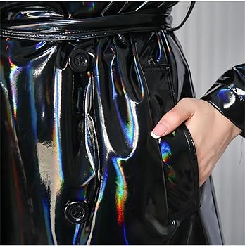 Amazon | 女性 PVC レザーロングオーバーコートブラックホロ