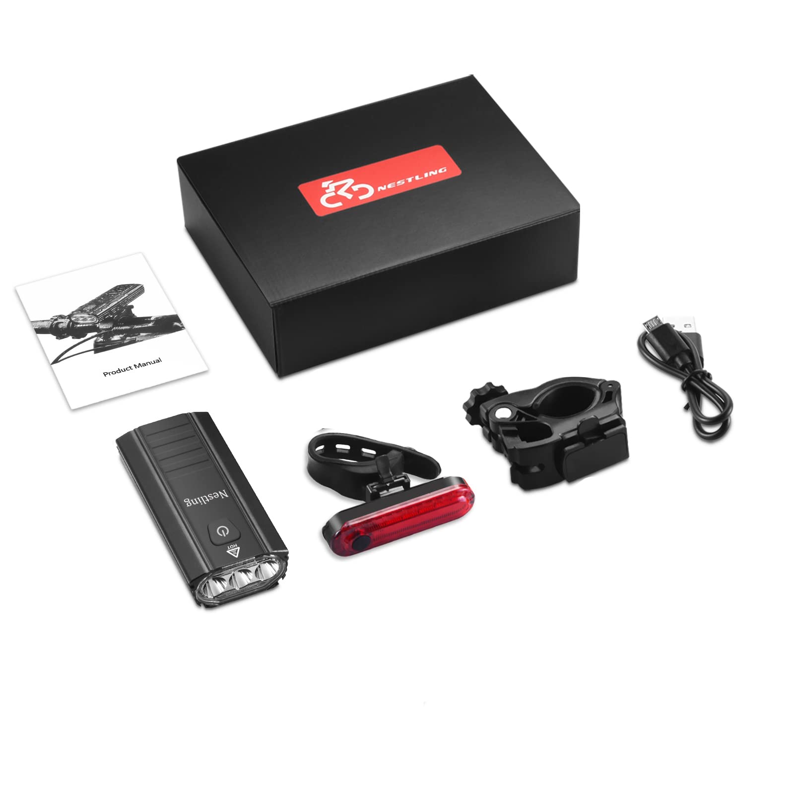 Nestling® Luci LED Anteriore e Posteriore per Bicicletta, Impermeabili IPX6 Ricaricabili USB, 3000 lumens 6 modalit, Super Luminoso per Bici Strada e Montagna