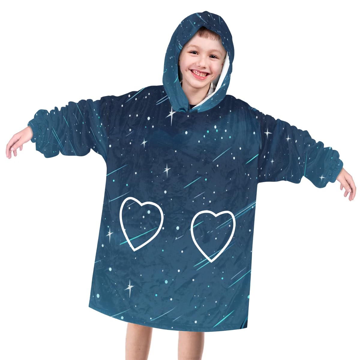 Wearable Blanket Hoodie for Kids, Brilliant Starry Sky Fleece Sweatshirt Blanket Oversized Blanket Sweatshirt with Pocket Flannel Warm Hooded Blanket 6-10 Year Old Girl Boy Gift, One Size