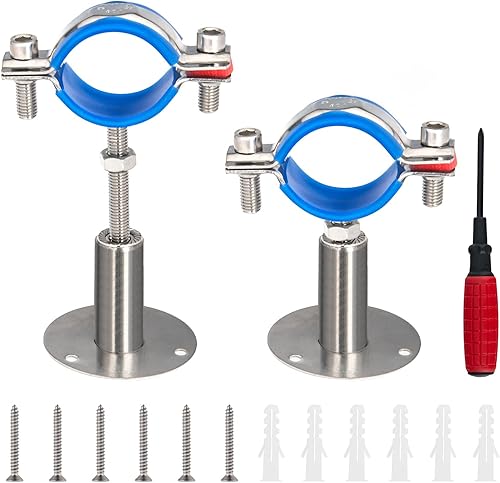Kodilin 2 soportes de tubo de montaje en pared de acero inoxidable 304, adecuados para tubos OD de 1-12 pulgadas (1.654-1.772 in), altura ajustable