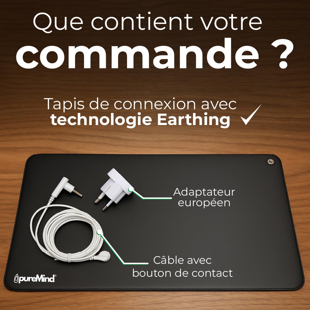 Tapis de Mise à la Terre 60x40 cm – Grounding Mat pour Connexion Énergétique Naturelle – Tapis Earthing pour Sol ou Bureau – Accessoire Anti-Stress, Sommeil et Bien-Être | PureMind