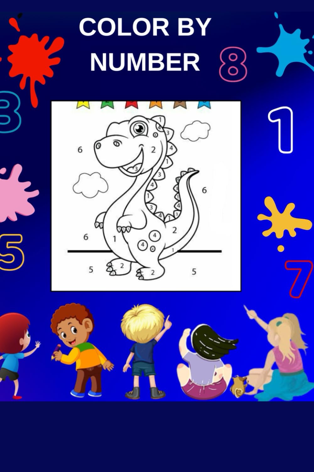 Children's coloring book with numbers, with 81 drawings