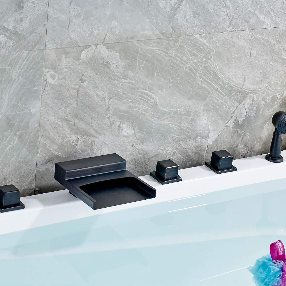 Bateria Wannowa Typu Wodospad Z Ciepłą I Zimną Wodą Mosiężna Bateria Wannowa Ścienna Bateria Wannowa Z 3 Uchwytami Zestaw Baterii Wannowych Z Wylewką Wannową, Ręcznym Prysznicem