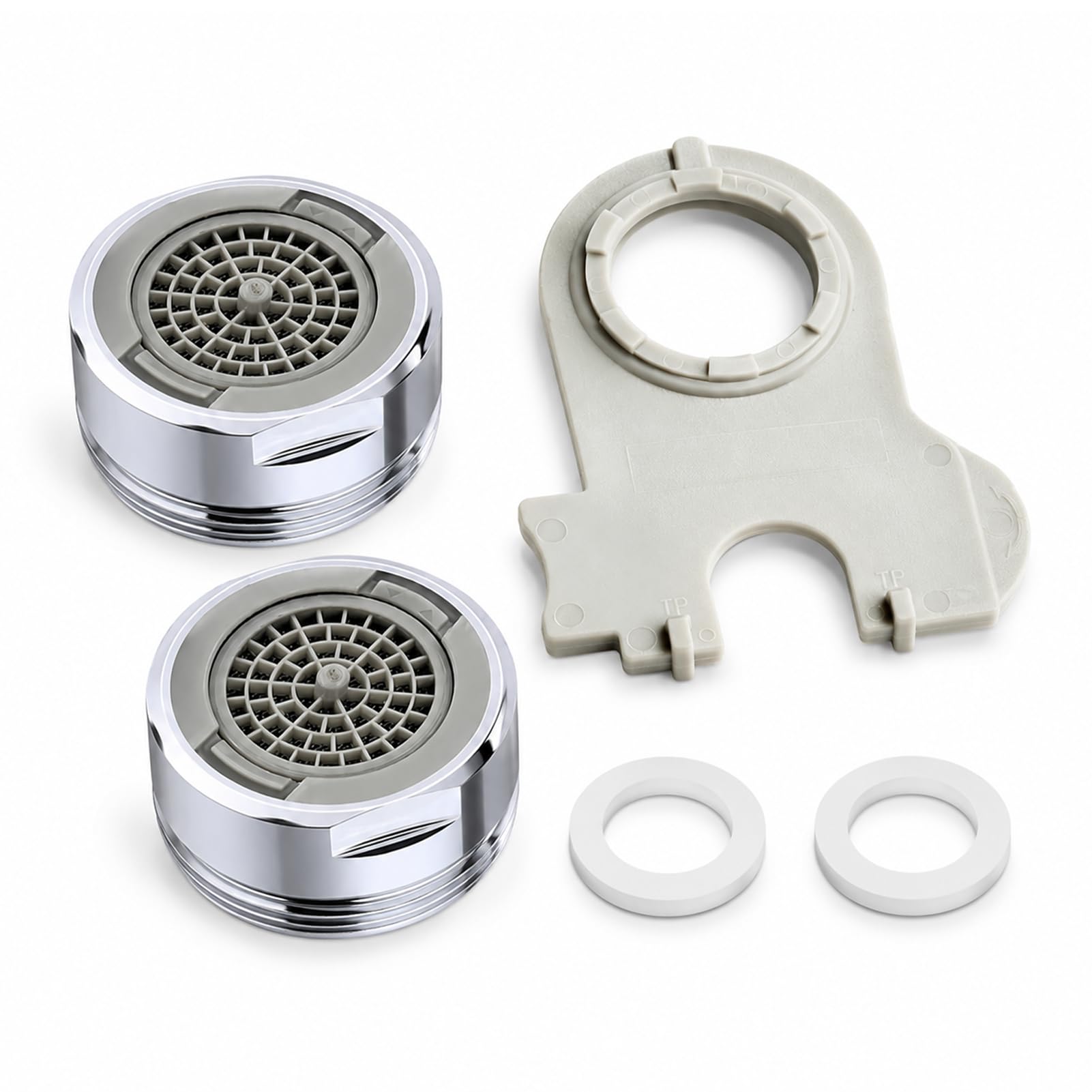 2 Stück M24 Strahlregler aus verchromtem Messing, Wassersparer für Wasserhahn mit 7 Schichten, Spritzschutzaufsätze für Küche, Badezimmer, mit Schlüssel und Dichtung