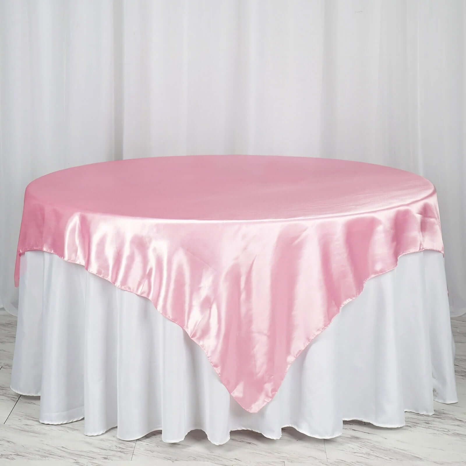 Efavormart Pack of 5 72" x 72" Pink Seamless Satin Square Tablecloth Overlay