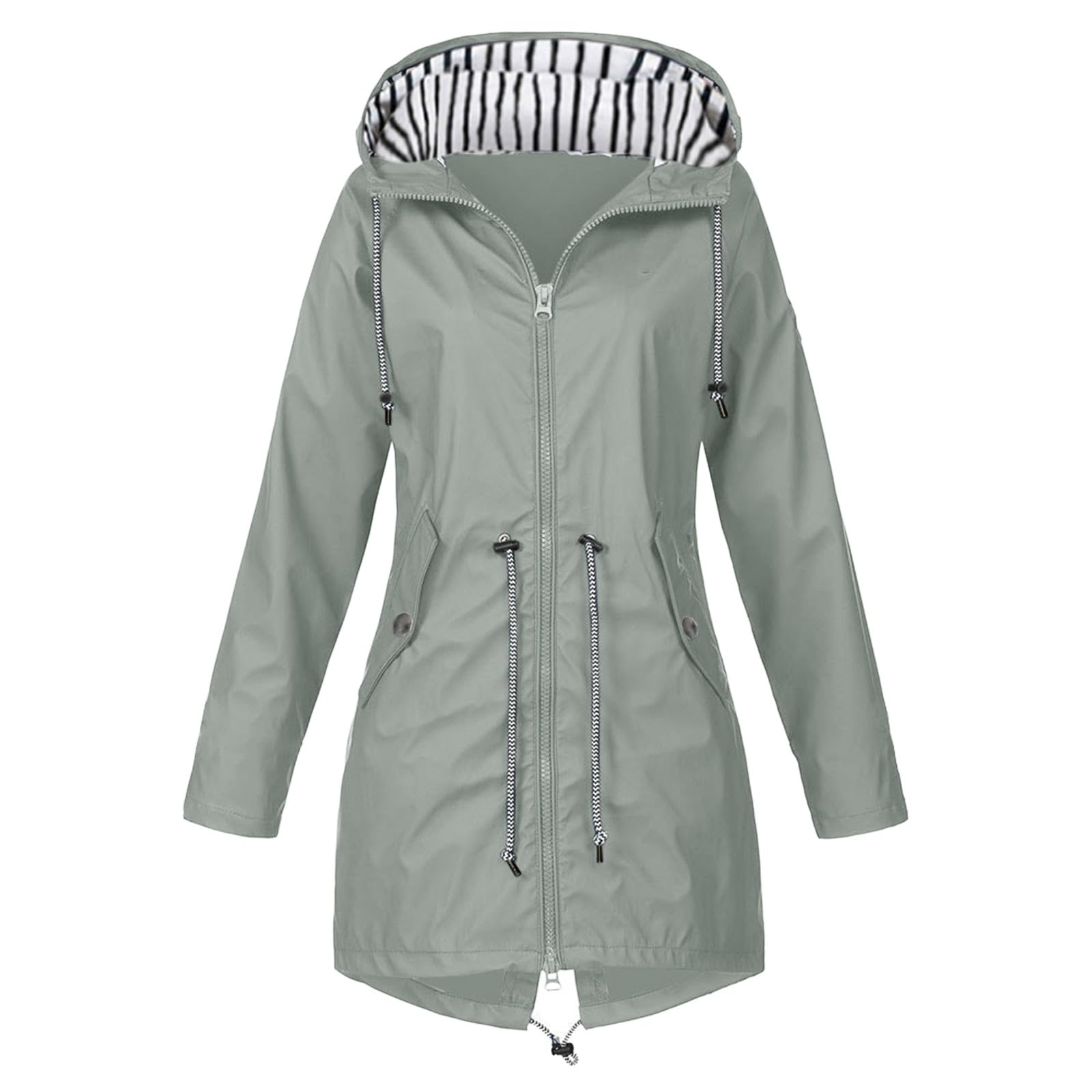 Genérico Cortavientos Mujer-Chubasquero De Moda Para Mujer Con Capucha Cortavientos Ligero De Manga Larga Con Cremallera Impermeable Con CordóN Y Bolsillos