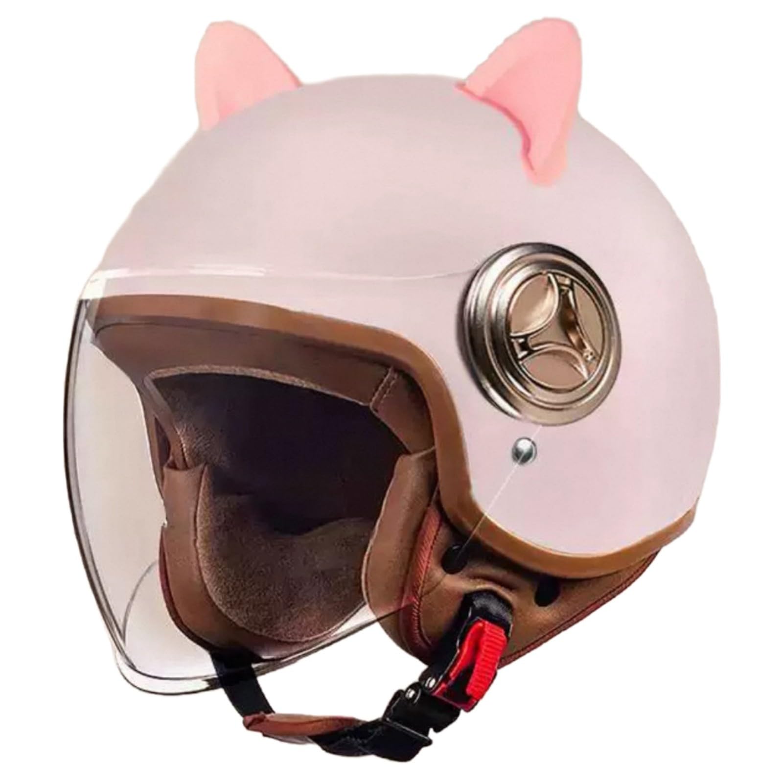 Casco Jet 3/4 Da Moto Con Visiera Parasole, Casco Moto Aperto Omologato ECE 22.06, Casco Scooter Con Orecchie Di Gatto Per Uomo E Donna, Taglia Unica: 54-61 Cm