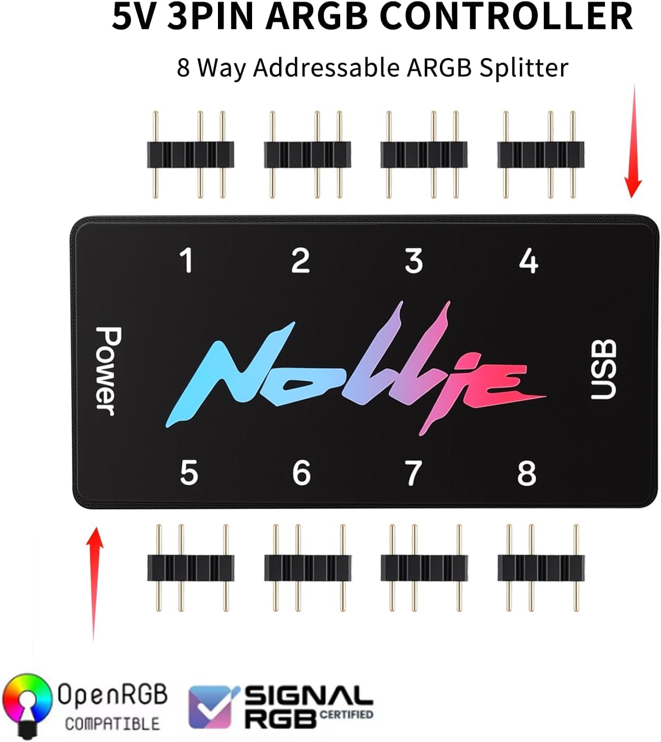 8-Port Signal RGB Controller – SATA-gespeister ARGB-Controller PC-Beleuchtungs-Hub, 5V 3PIN ARGB-Splitter unterstützt SignalRGB OpenRGB - 2
