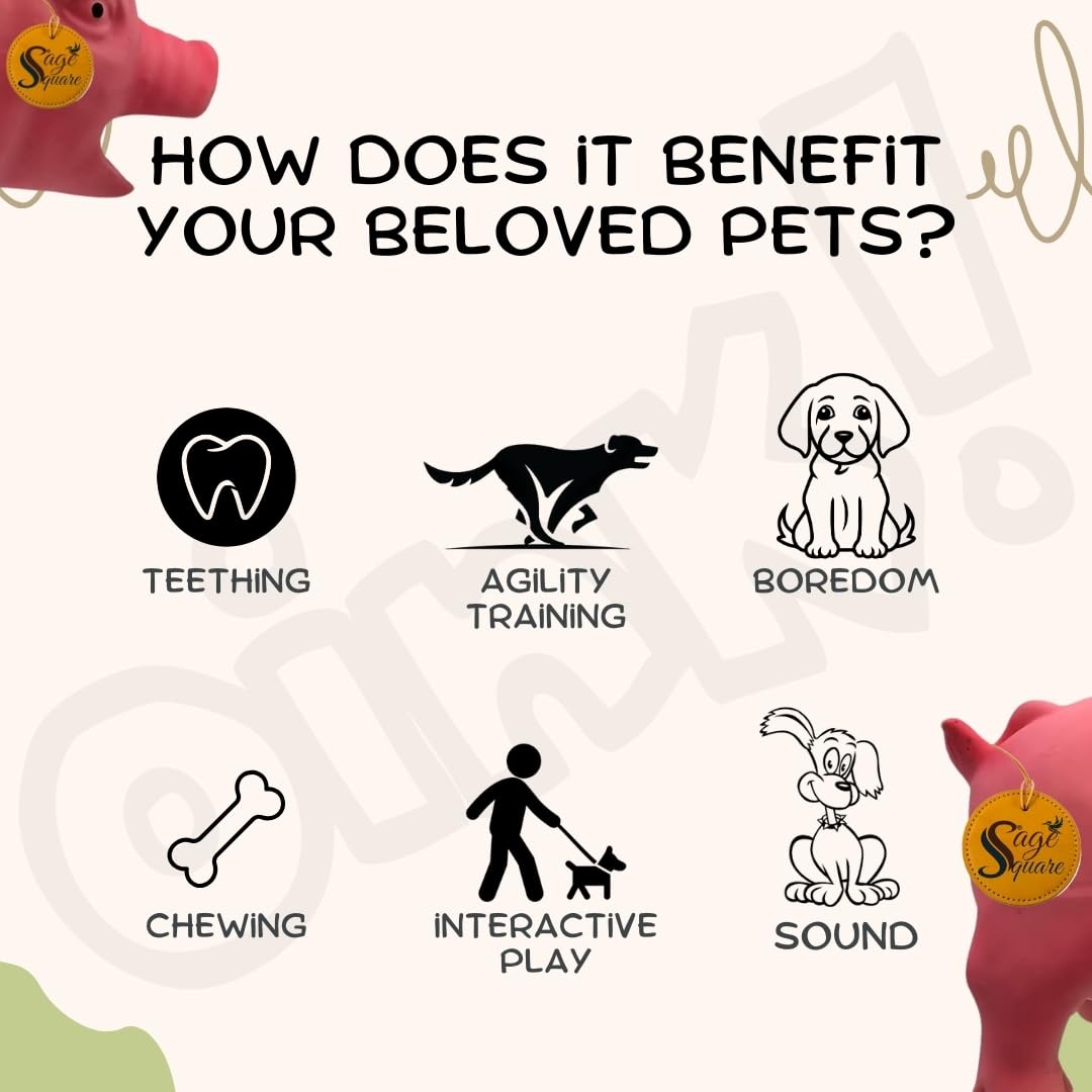 Sage Square Squeaky Rubber Pig Toy for Dogs & Cats: Unleash The Chew Cravings with Loud Squeak, Entertained for Hours, Interactive Rubber Toy, Tugs and Squeezes, Barking Glees, Fun with Pig 2