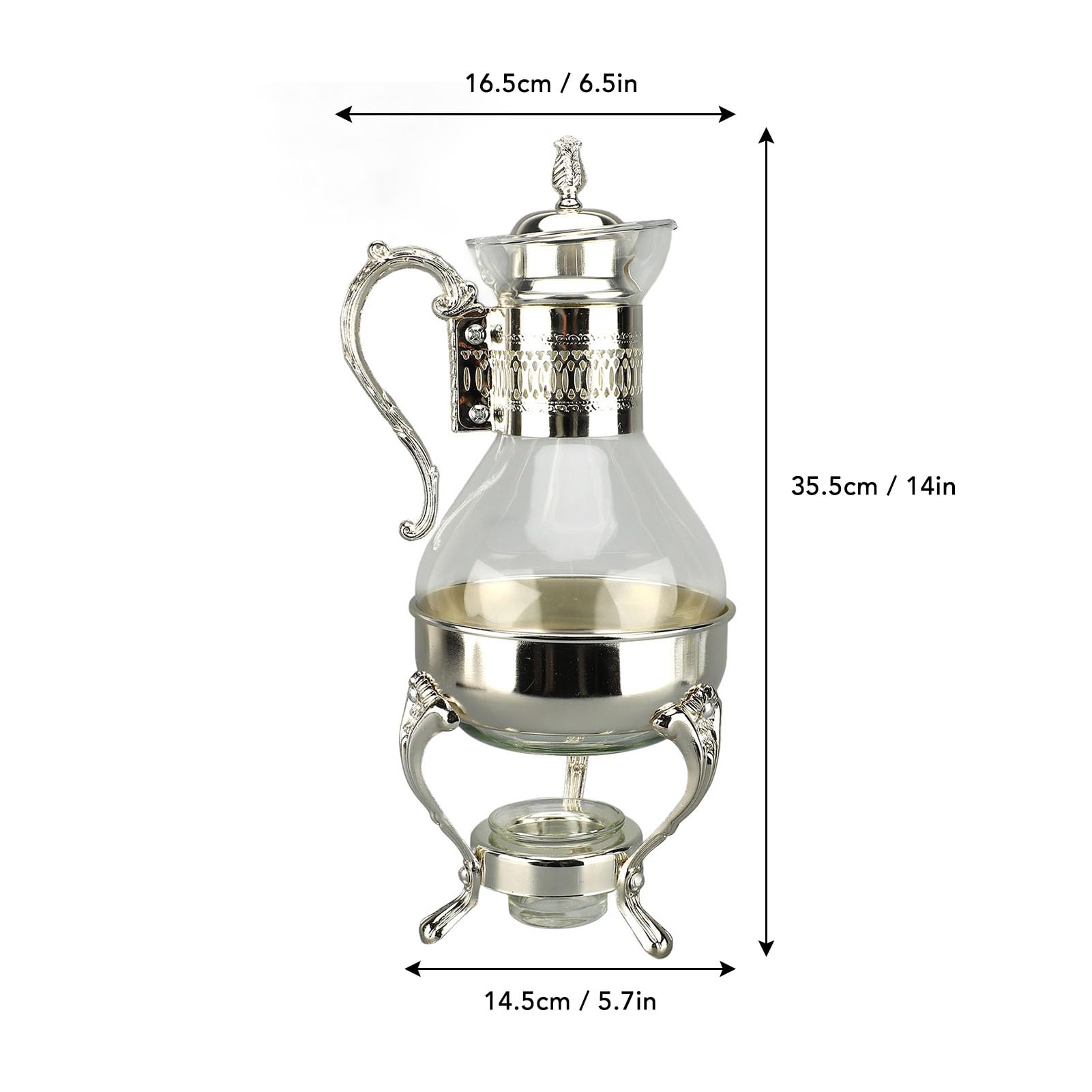 Asixxsix Glass Coffee Pot Set, 1 Set Vintage Turkish Coffee Pot Glass Tea Kettle for Home and Office Use, Vintage Hot Cold Tea Kettle Heatable Water Pitcher with Lid and Cup (Silver)