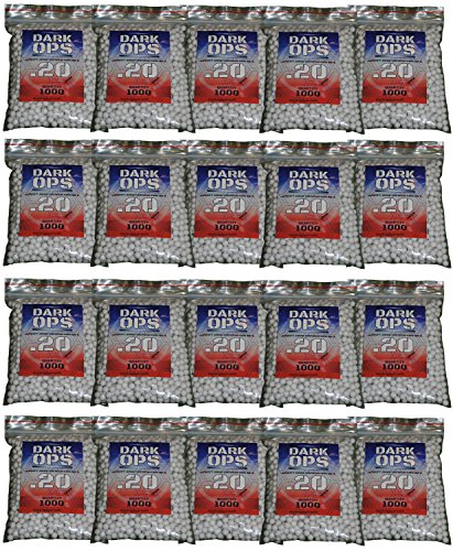 Dark Ops Airsoft BBS .20g 6mm - Perfect Spherical Sniper Rifle Pistol Ammo (20000 BBS, .20g ram)