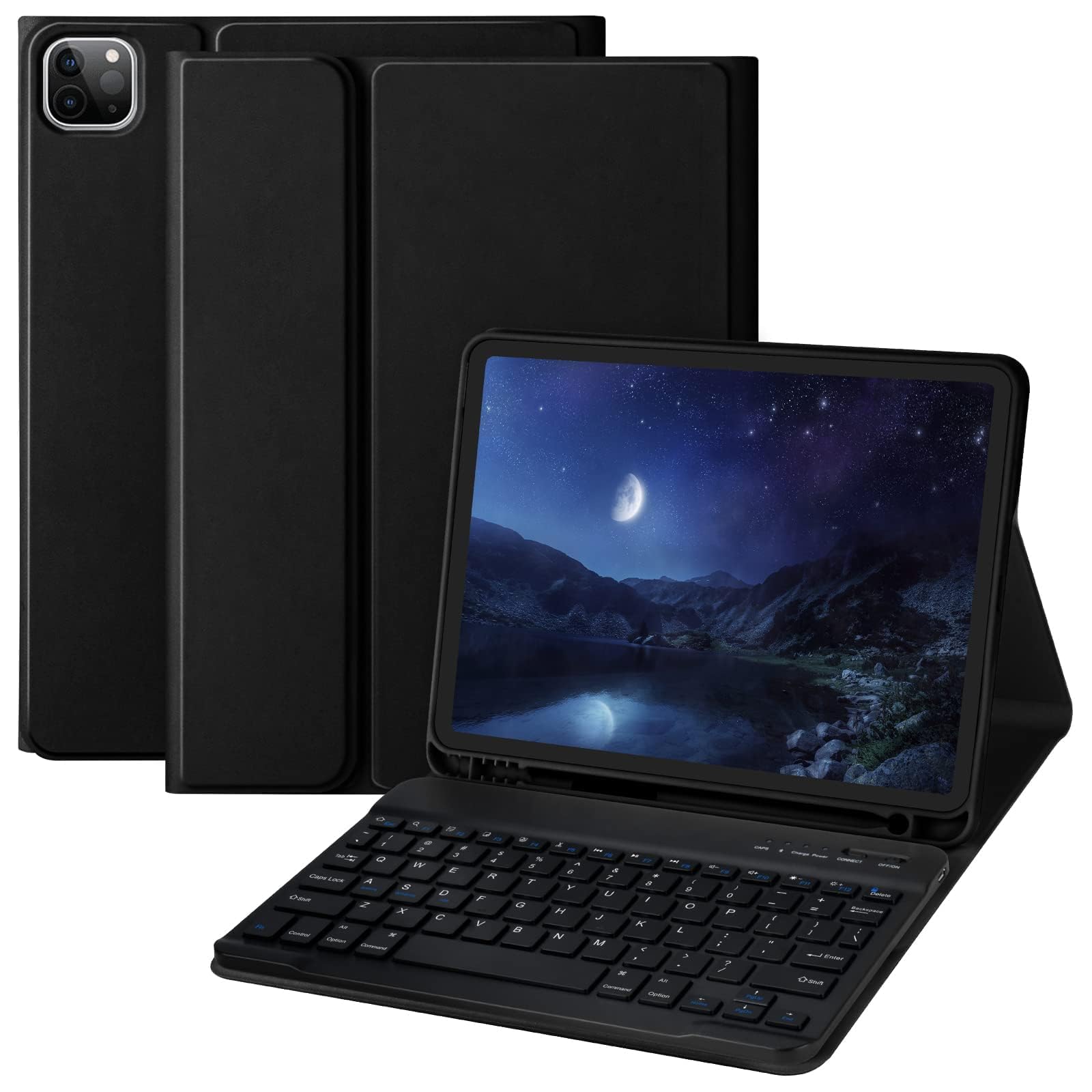 aMZCaSE - Funda con teclado para iPad Air 5 y 4 Gen 10.9" 2022/2020, Pro 11" Funda con teclado de 1/2/3/4 Gen,Teclado Bluetooth extraíble con soporte para iPad Air de 11" M2 y M3 2024/2025 (Negro)