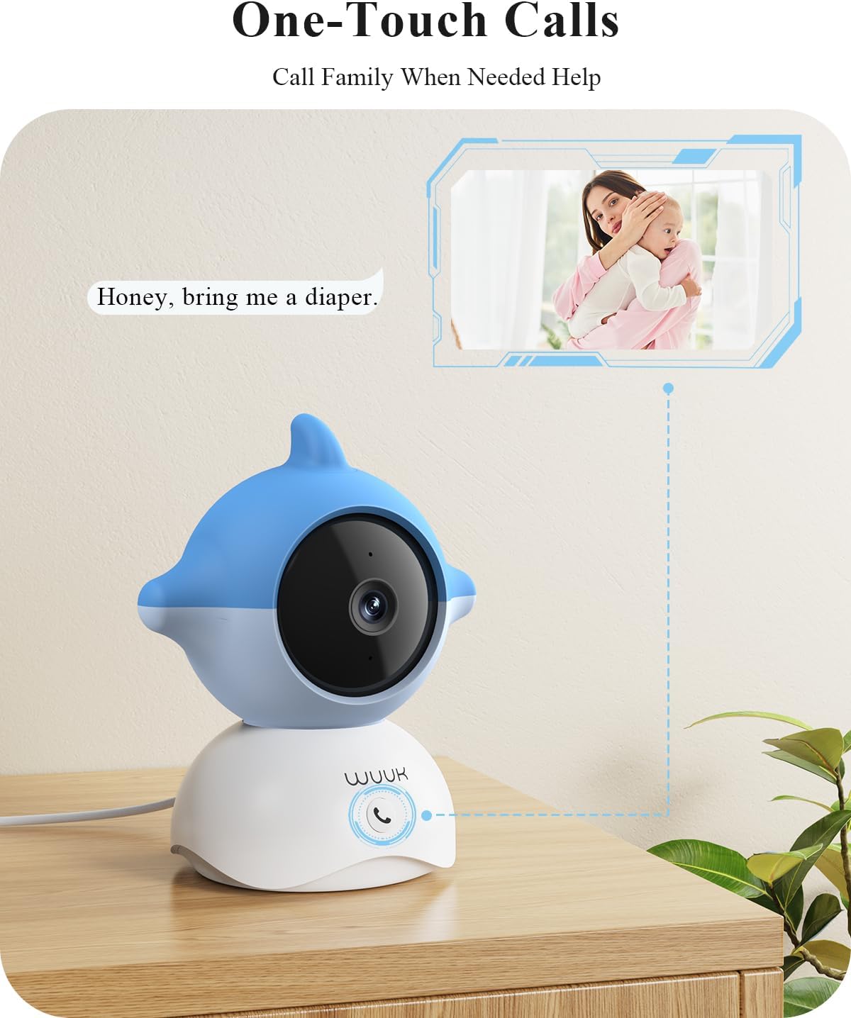 WUUK Baby 2K Video Baby Monitor, 5.5'' Baby Monitor with 360 PTZ Color Display with 135° Wide Angle, 3700mAh Battery, Night Vision, Baby Camera with App, Temper & Humidity Sensor, Cry Detection