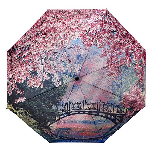 Galleria-Cherry Blossomss - Paraguas plegable portátil grande con apertura y cierre automático