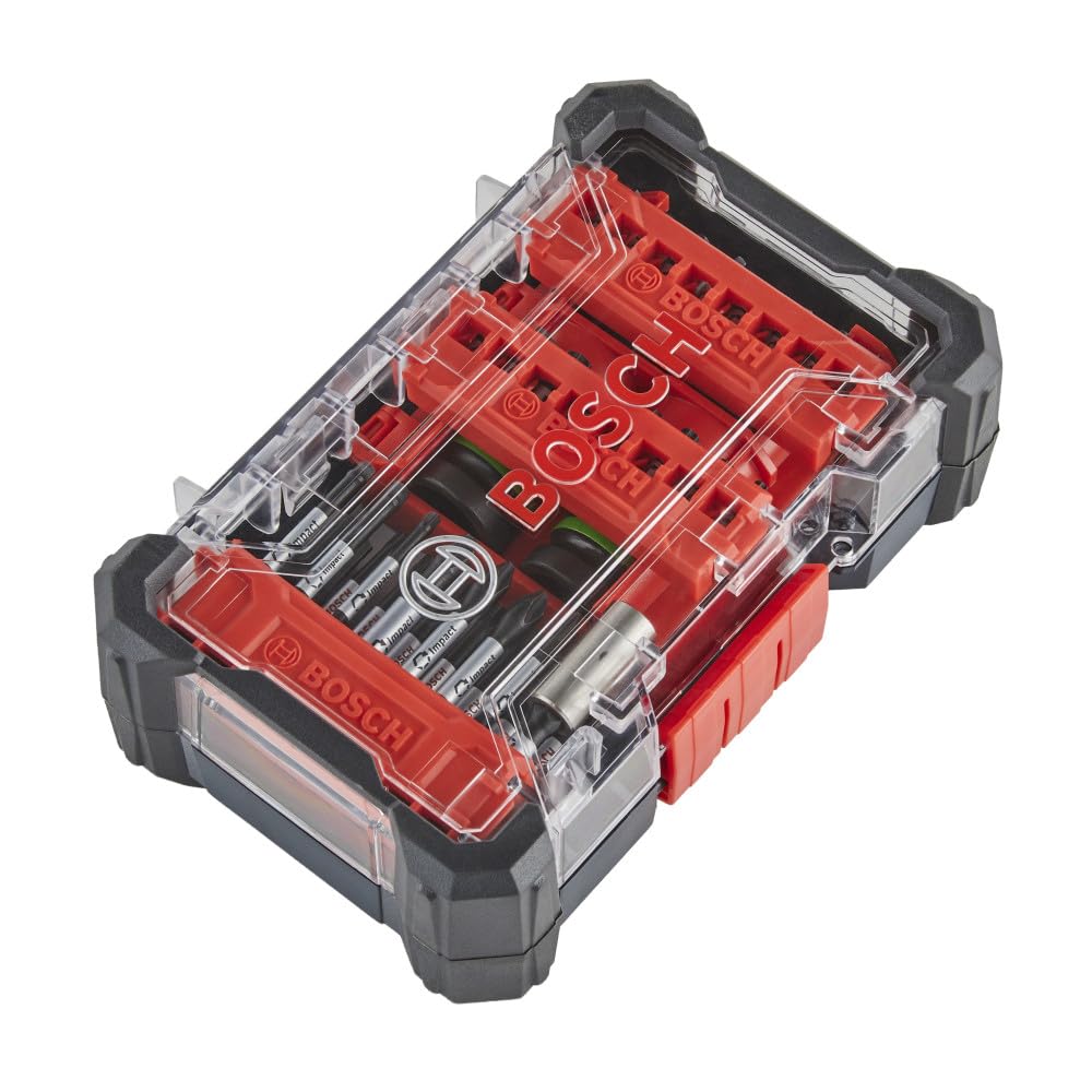 BOSCH SDSKTD34 34-Piece Impact Tough Screwdriving Bit Set with Sockets, Phillips, Torx, and Square Bits | Impact Rated with Torsion Zone for Drills and Impact Drivers | Includes Customizable Case