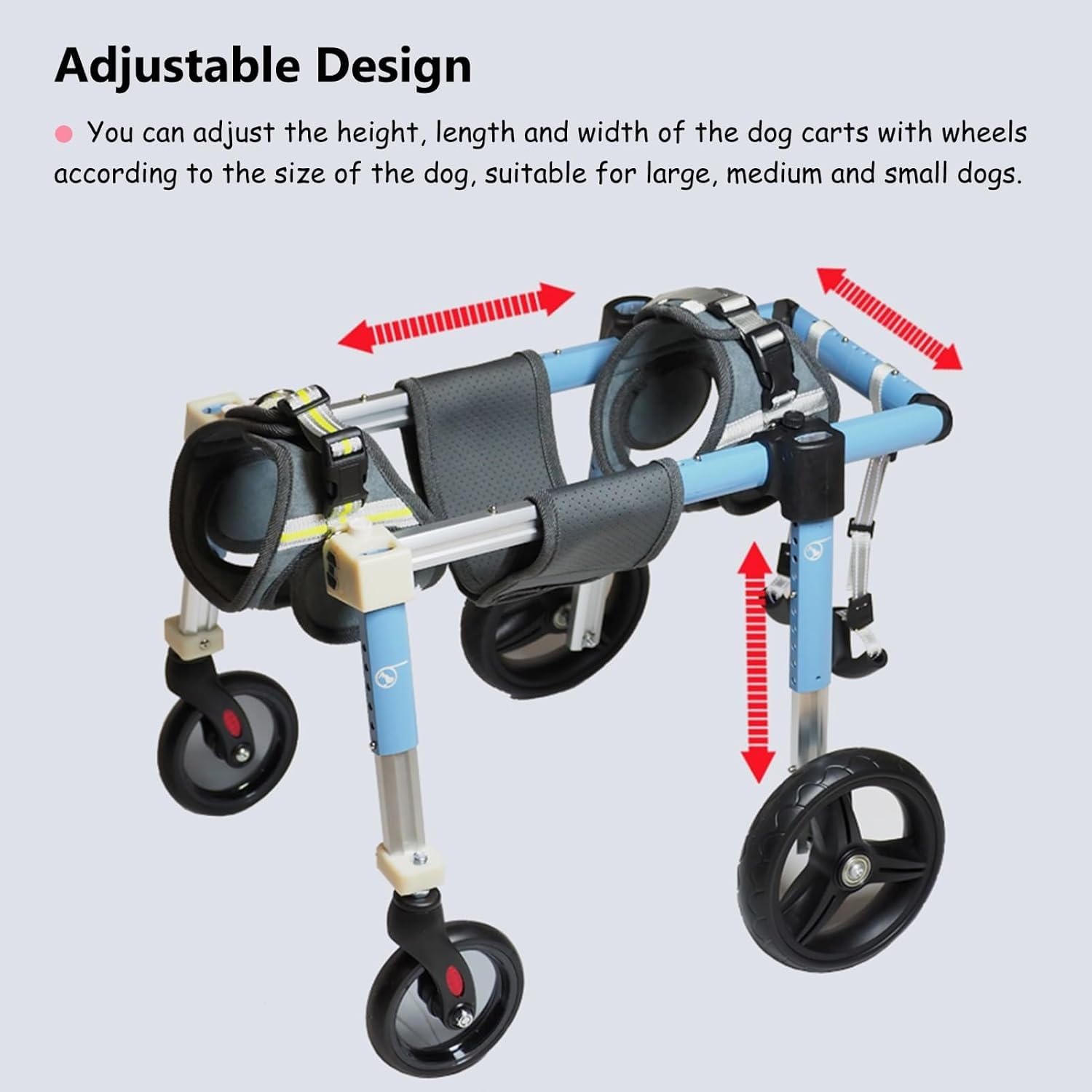 Carrello per La Mobilità del Cane, Cani Anziani Sedia A Rotelle,Supporto Regolabile per Animali Domestici con 4 Ruote per Cani Disabili,Carrozzina per Cani per Zampe Anteriori E Posteriori S