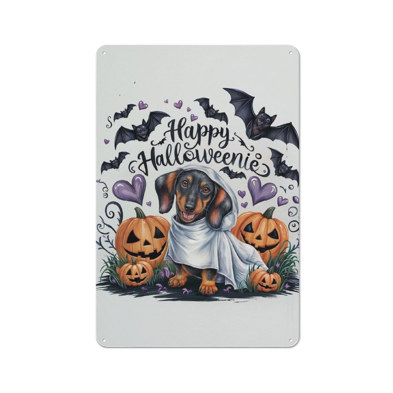 Junmoney Happy Halloweenie Tin Sign 30X20cm For Pub Or Café, Retro-Style Wall Decor, For Garage, Workshop And Man Cave Decoration