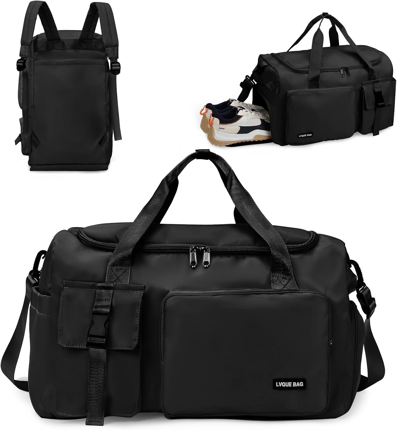 Flintronic Gym Bag, Foldable Travel Duffel Bag for Women, Waterproof Overnight Carry On Bag, Sports Bag with Shoes Compartment and Wet Pocket, Large Holdall Bag for Sports and Travel, 42l Black1, 50