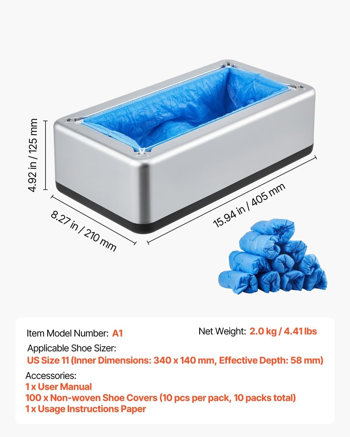 Dispensador automático de cubrezapatos con 100 unidades de cubrezapatos desechables antideslizantes, para uso doméstico, de oficina, laboratorio, fábrica, hospital e interiores(Silver)