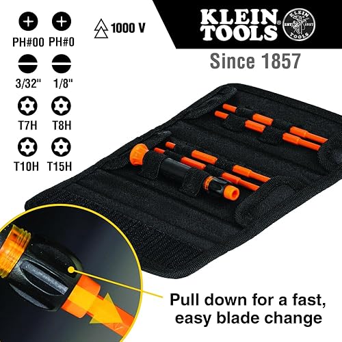 Miniatura 3 de Klein Tools 32584INSR Juego de destornilladores de precisión 8 en 1 con estuche, juego aislado nominal de 1000 V con puntas Phillips, ranuradas y