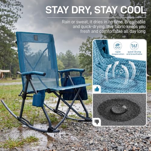 EVER ADVANCED Silla Mecedora Compacta para Camping con Malla Transpirable, Plegable para Patio y Césped, Asiento Portátil con Reposabrazos Duro, Soporta 400 libras, Color Verde Azulado miniatura 4