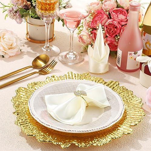 Tioncy-150-Pcs-Charger-Plates-Plastic-Reef-Plate-Chargers-Set-Include-50-Pack-13-Inch-Round-Charger-Plates-with-50-Pack-Napkin-Rings-and-50-Pack-Satin-Napkin-for-Dinner-Wedding-Party-Plates-Decoration