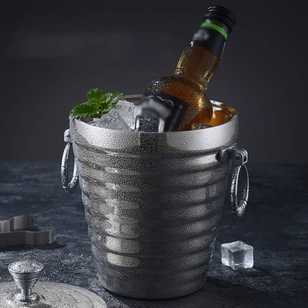 Oak & Steel - Geïsoleerde roestvrijstalen ijsemmer met deksel en tang (groot 2L) - IJsblokjesemmer, koeler voor champagne, bier, wijn en dranken