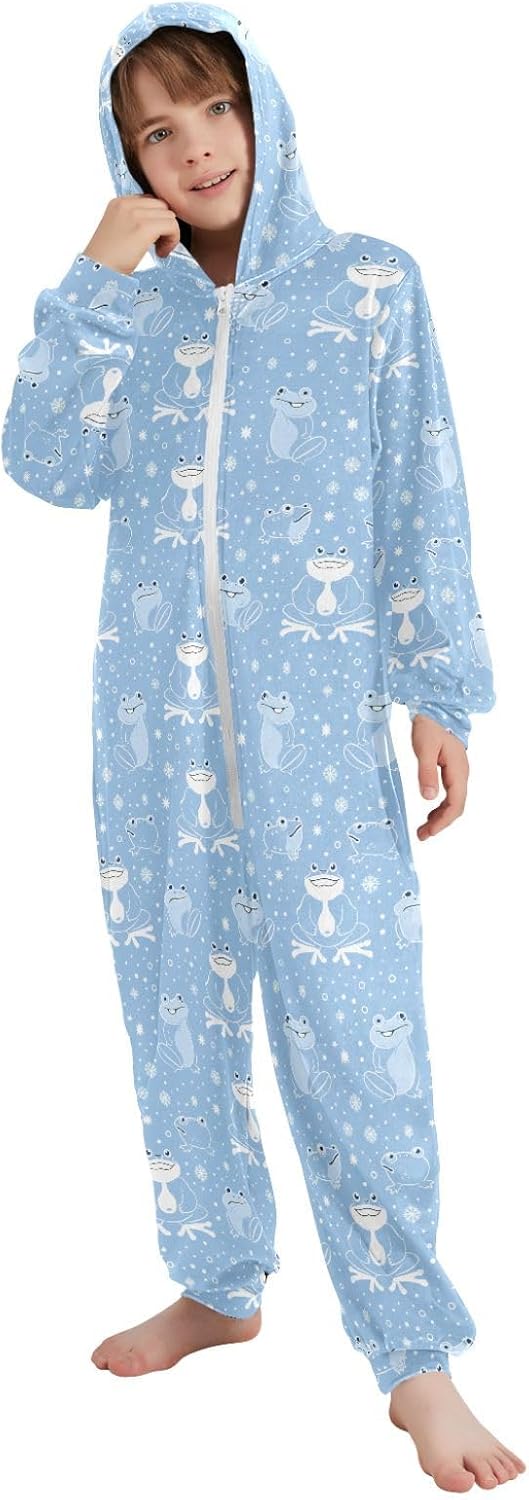 Onesie Pajamas Zip Up Hooded Loungewear Sleepwear for Parties Sleepovers 4-14Y
