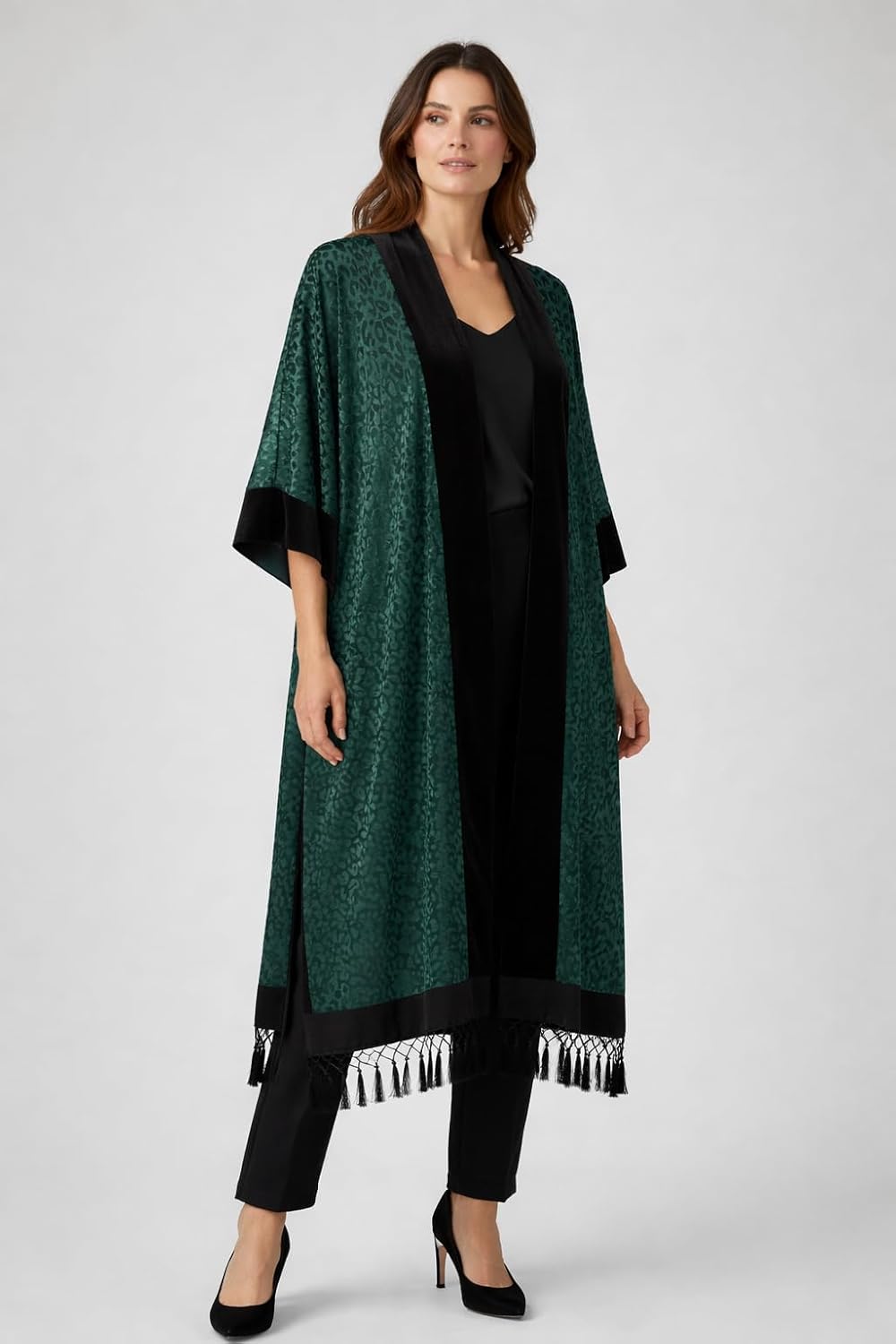 Leopard Velvet Burnout Kimono, Long Cardigan Cover Up with Tassels, Leopard Jacket