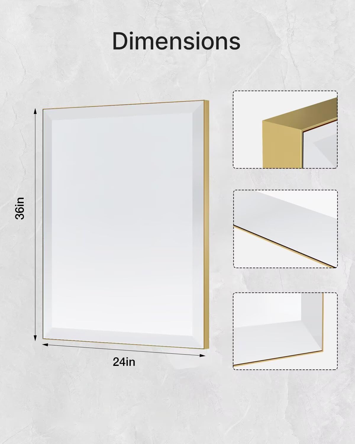 MZON 24x36 Bathroom Vanity Mirror for Wall with Beveled Edge, Ultra-Thin Metal Frame HD Mirror, Rectangular Wall Mounted Mirror for Bathroom Sink, Vertical or Horizontal, Gold