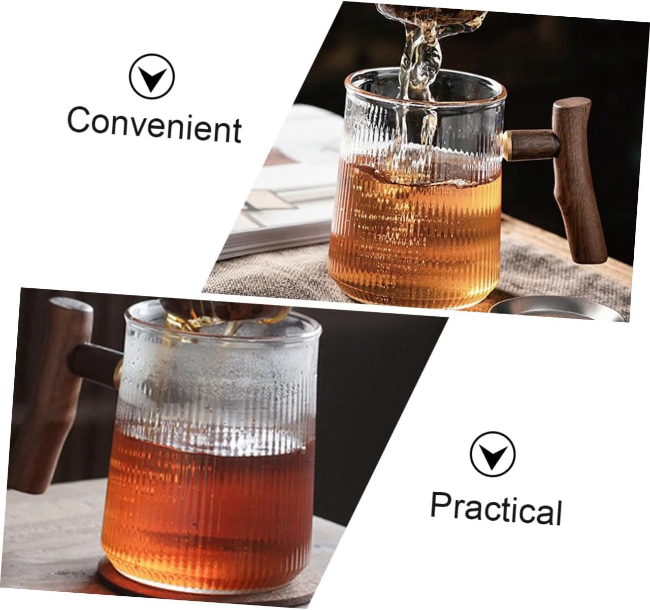 VALICLUD Glass Tea Infuser Mug with Handle 380ml Vertical Stripe Glass Cup with Lid and Removable Strainer for Loose Leaf Tea Home Kitchen Drinkware