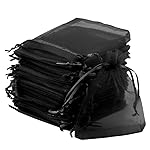 Tojwi 50pcs Organza Bags 3.54\'\'x4.33\'\'(9x11cm) Satin Drawstring Organza Pouch Wedding Party Favor Gift Bag Jewelry Watch Bags -Black