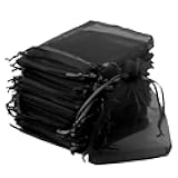 50pcs Organza Bags 3.54''x4.33''(9x11cm) Satin Drawstring Organza Pouch Wedding Party Favor Gift Bag Jewelry Watch Bags -Black