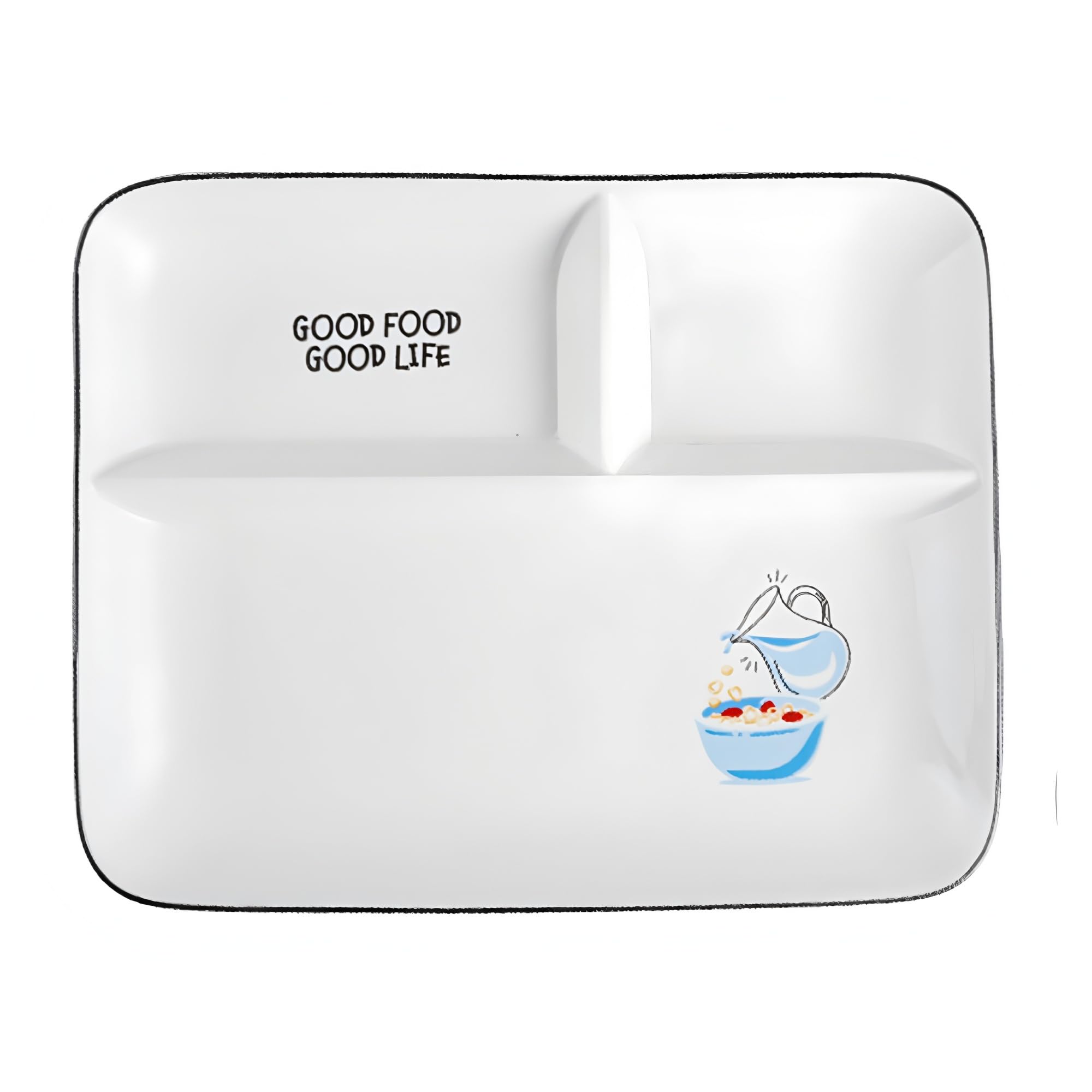 Ceramic Divided Plate, Rectangular Dinner Plate with Compartments to Prevent Flavours from Mixing, Suitable for Pasta Fruit Salad Bread, Microwave Oven Safe