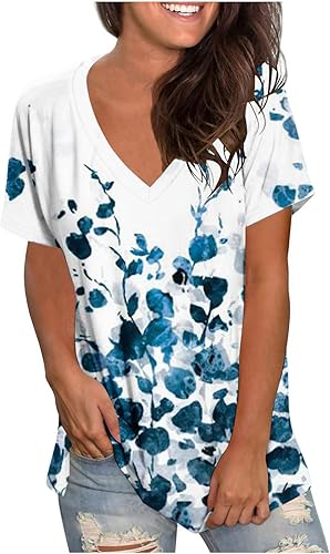 Tunic Shirts for Women Ladies Dressy Casual Print Tops Short Sleeve Blouse Basic Cozy Soft Tunics