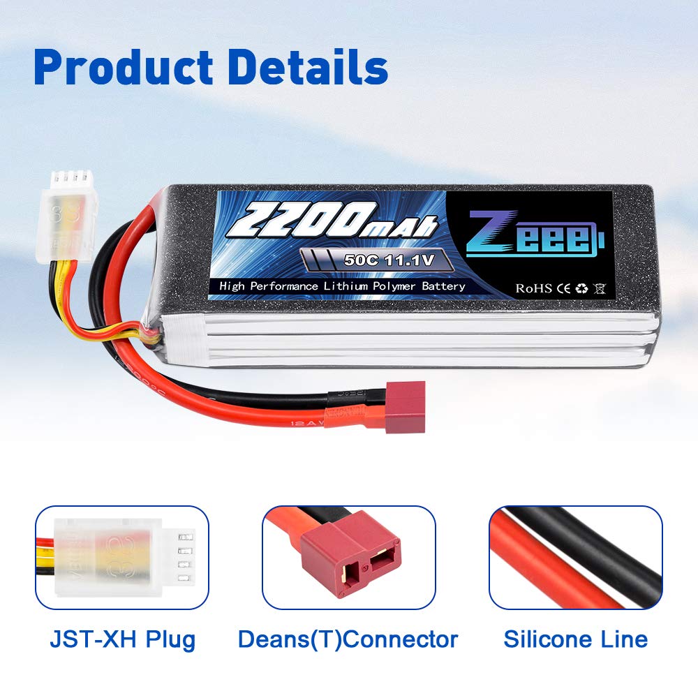 Zeee 3S Lipo Akumulator 11.1V 50C 2200mAh RC Akumulator ze złączem Deans T dla RC Car Truck Samolot Helikopter Boat RC Hobby (2 paczki)