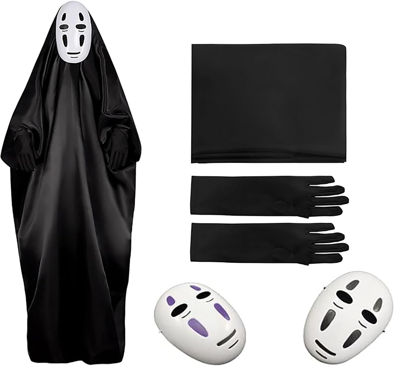 [YAYAMIYA] カオナシ 風 衣装 セット ハロウィン コスプレ変装 3点セット フリーサイズ マント式 衣装 マスク 手袋 黒 男女共用 プレゼント お化け屋敷